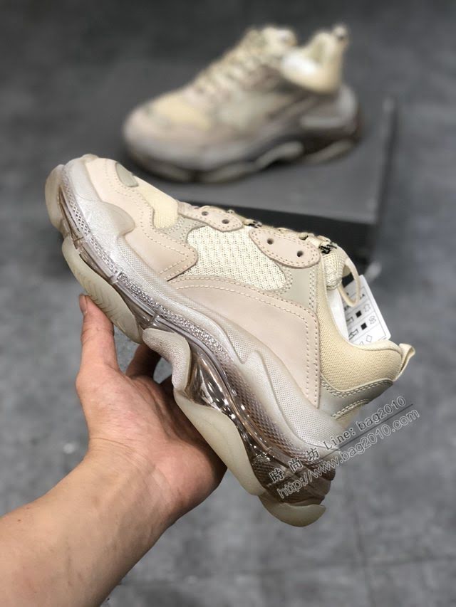 Balenciaga經典款男鞋 真氣墊底奶茶色巴黎世家頂級版本透明氣墊鞋 Balenciaga Triple S老爹鞋 Balenciaga情侶款老爹鞋  hdbl1006